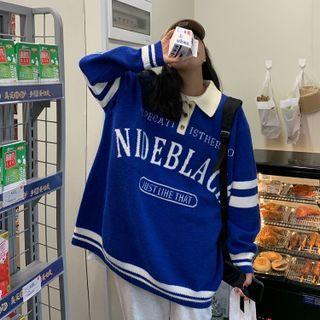 Lettering Lapel Knit Sweater