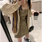 Color Block Cardigan Khaki & Almond - One Size