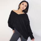 Oversized V-neck Knit Sweater Black - One Size