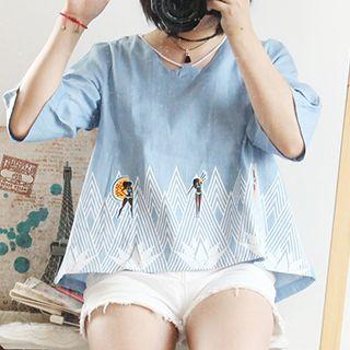 Applique 3/4-sleeve Blouse