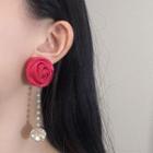 Rose Fabric Rhinestone Dangle Earring