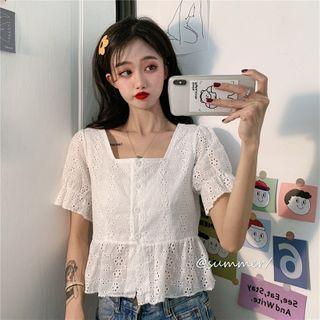 Square-neck Cutout Short-sleeve Shirt White - One Size
