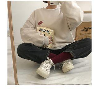 Letter-embroidered Balloon-sleeve Pullover