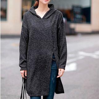 Long-sleeve Hooded Long Top Gray - One Size