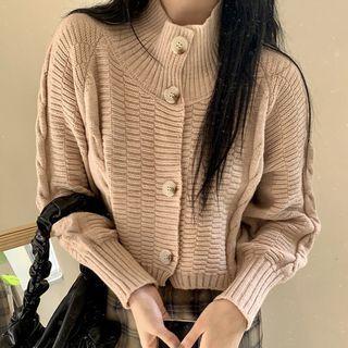 Cropped Mock-neck Cardigan Almond - One Size