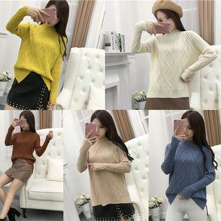 Plain Ribbed Long-sleeve Knit Top