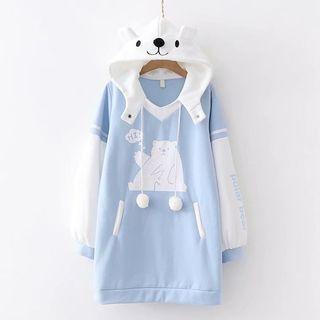 Bear Print Mini Hoodie Dress