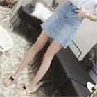 Frayed Scallop-hem Denim Miniskirt