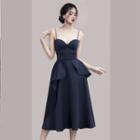 Spaghetti Strap Belted Midi A-line Dress