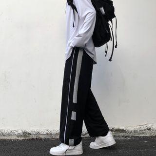 Lettering Panel Gathered Cuff Wide-leg Pants