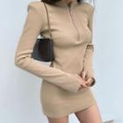 Long-sleeve Half-zip Thumb Hole Mini Dress