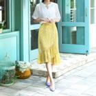 Ruffle-hem Floral Print Long Chiffon Skirt