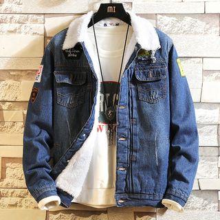 Applique Fleece Collar Denim Jacket