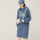 Lettering Long-sleeve Midi Hoodie Dress