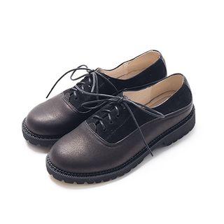 Color Panel Low Heel Lace Up Shoes