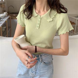 Short-sleeve Frill Trim Plain Knit Top