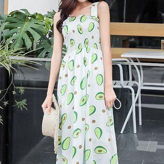 Sleeveless Avocado Print Midi A-line Dress