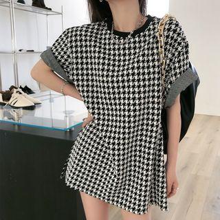 Short-sleeve Houndstooth Top Houndstooth - One Size