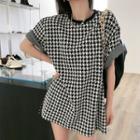Short-sleeve Houndstooth Top Houndstooth - One Size