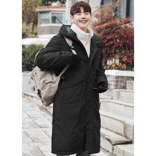 Hooded High-neck Long Padded Coat Black - One Size