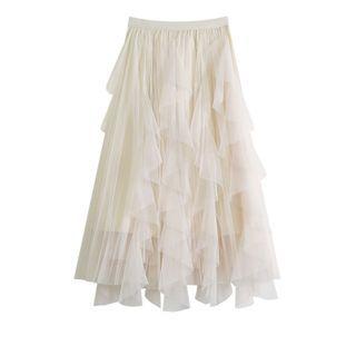 Mesh Panel Wavy Petal Midi Skirt