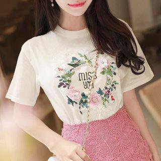 Miss You Beaded Rosette T-shirt