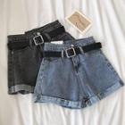 High-waist Roll-up Wide-leg Denim Shorts With
