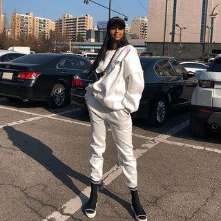 Set: Letter-printed Oversized Pullover + Sweatpants