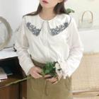 Embroidered Collar Shirt White - One Size