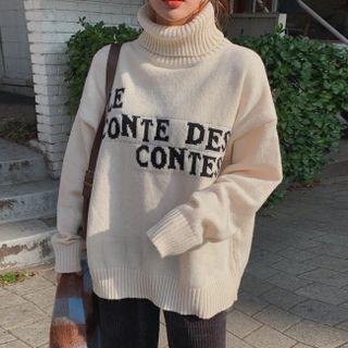Turtle-neck Letter Sweater Ivory - One Size
