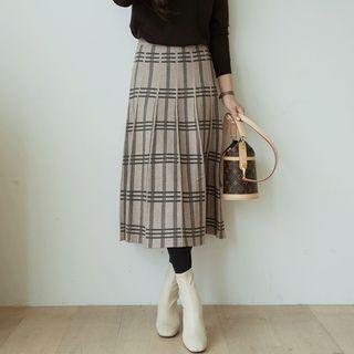 Band-waist Checked A-line Knit Skirt