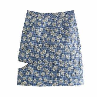 Floral Print Cut-out Mini Pencil Skirt