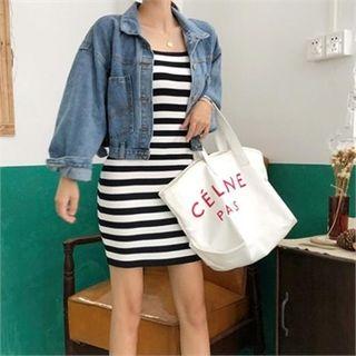 Stripe Mini Pinafore Dress Black - One Size