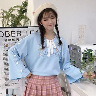 Bell Sleeve Lace-up Floral Top