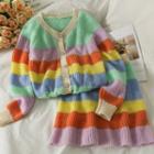 Set: Rainbow-stripe Cardigan + High-waist Mini Skirt Rainbow - One Size