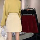 High-waist Plain Corduroy A-line Mini Skirt