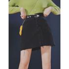 Belted-waist Denim Mini Skirt