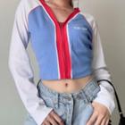 Color Block Knit Cropped Zip-up Jacket