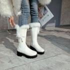 Platform Block Heel Faux Fur Trim Mid Calf Boots