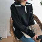 Stand-collar Long-sleeved Color Block Pullover