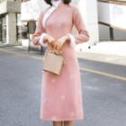 Long-sleeve Furry Detail Qipao Dress