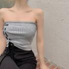 Drawstring Knit Tube Top Gray - One Size