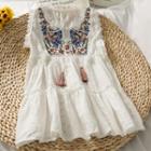 Patchwork Tie-neckline Loose Tank Top White - One Size