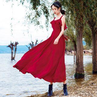Cold-shoulder Ruffle Trim Maxi Sundress