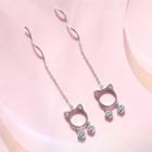 925 Sterling Silver Cat Drop Earring 1 Pair - One Size