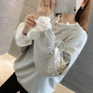 Mock Two-piece Lace-panel Sweatshirt