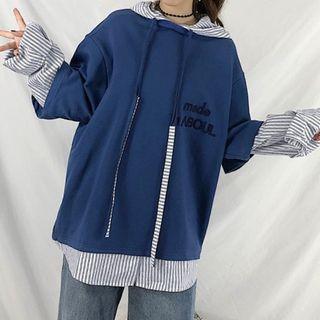Oversized Letter Embroidered Mock Two Piece Top