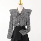 Two Tone Houndstooth Drawstring Button-up Shirt