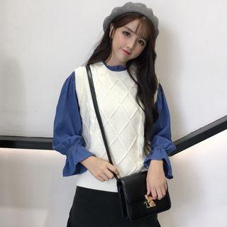 Bell-sleeve Blouse / Mini Pleated Skirt / Knit Vest