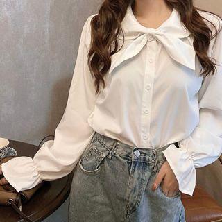 Ribbon Shirt / Patterned Knit Vest